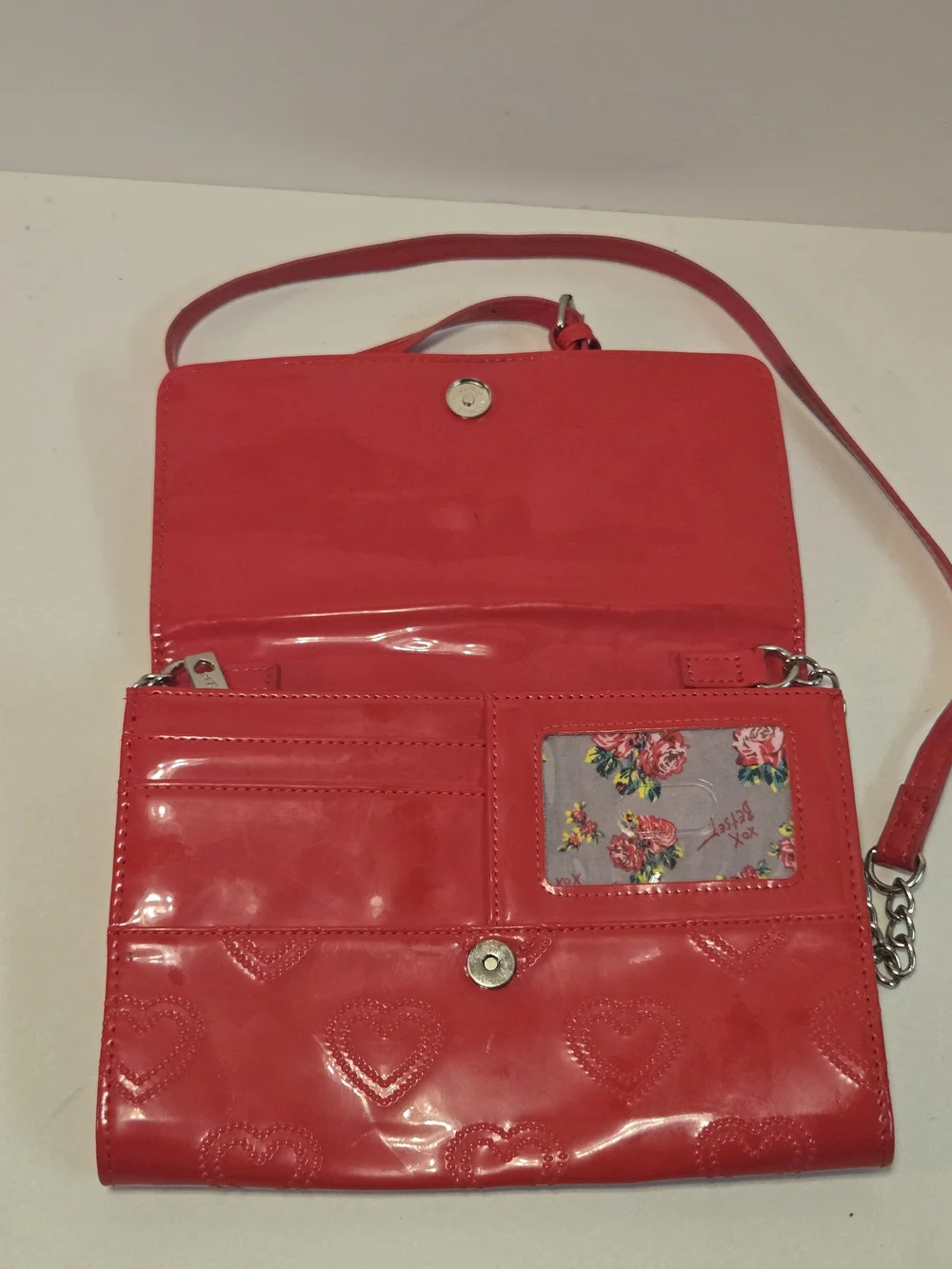 Betsey Johnson Red Heart-Detail Bow Crossbody Bag